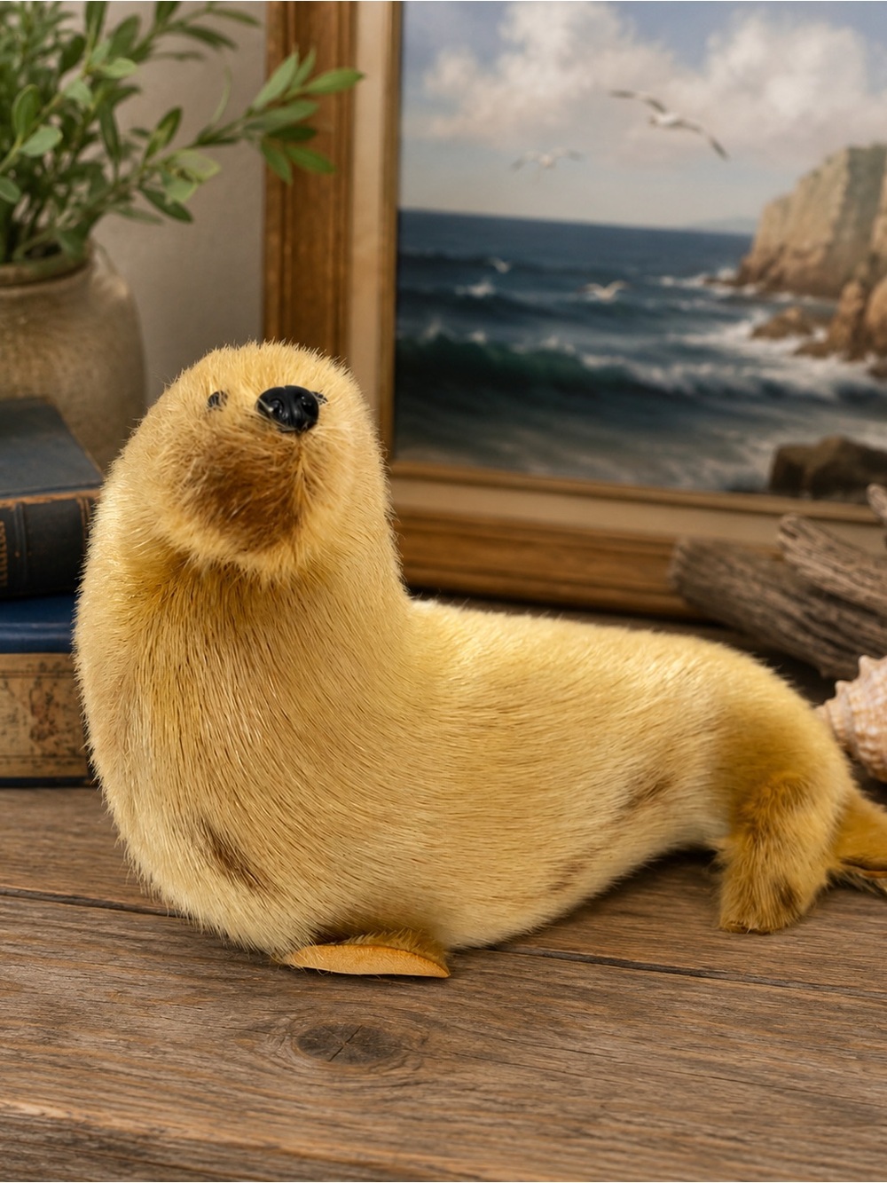 Real Fur Seal Figurine 8 Inch Unmarked Animal Coastal Lodge Decor